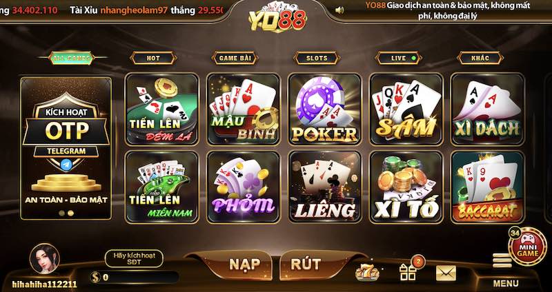 Yo88: Game bài đổi thưởng uy tín giải trí cực đỉnh 3 Một số trò chơi nổi tiếng tại nền tảng Yo88
