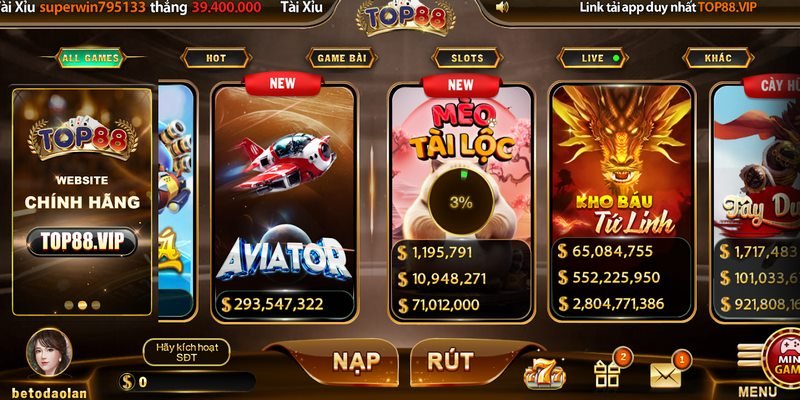 Top88: Game bài đổi thưởng uy tín thưởng không giới hạn 2 Đa dạng tựa game đổi thưởng hấp dẫn tại sảnh game đỉnh cao